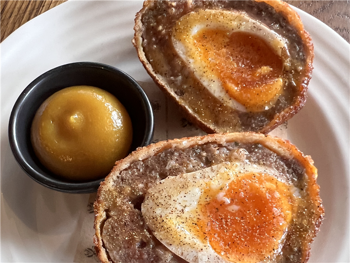 venison Scotch egg with Oxford sauce